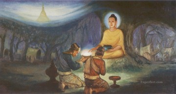 タプッサとバリカは仏教の崇敬の神聖な対象として仏陀から8本の髪の毛を受け取りました。 Oil Paintings